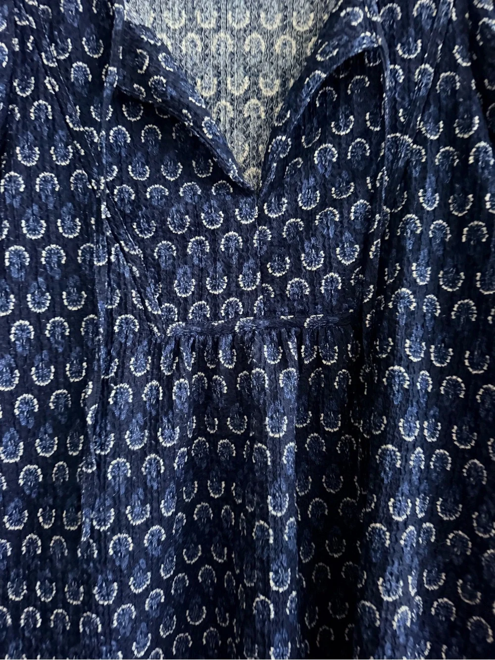 LOFT Navy Blue Printed Peasant Top